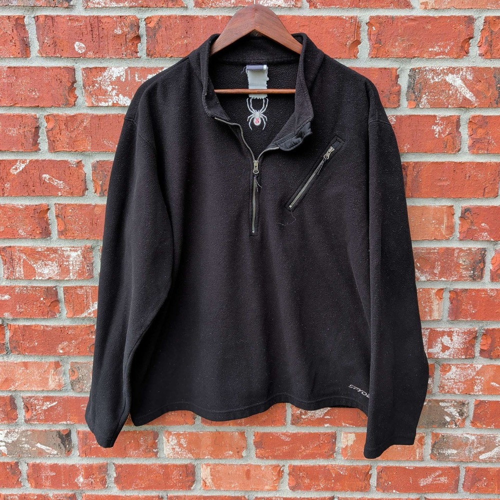 Spyder Fleece Pullover Mens XL Black 1/4 Zip Mock Neck Logo Pocket